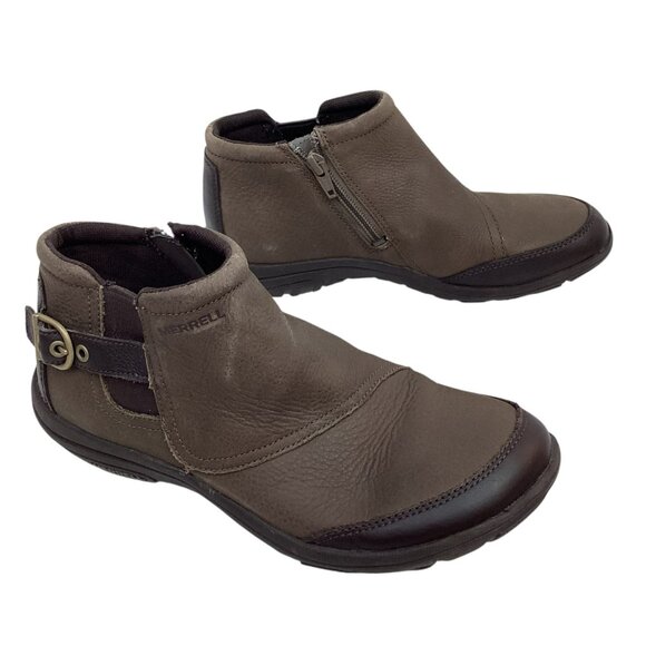 Merrell Dassie Zip Chelsea Womens 7 Leather Ankle Boots Char Brown - Picture 12 of 12